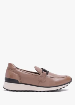 Blythe Taupe Leather Low Wedge Loafers