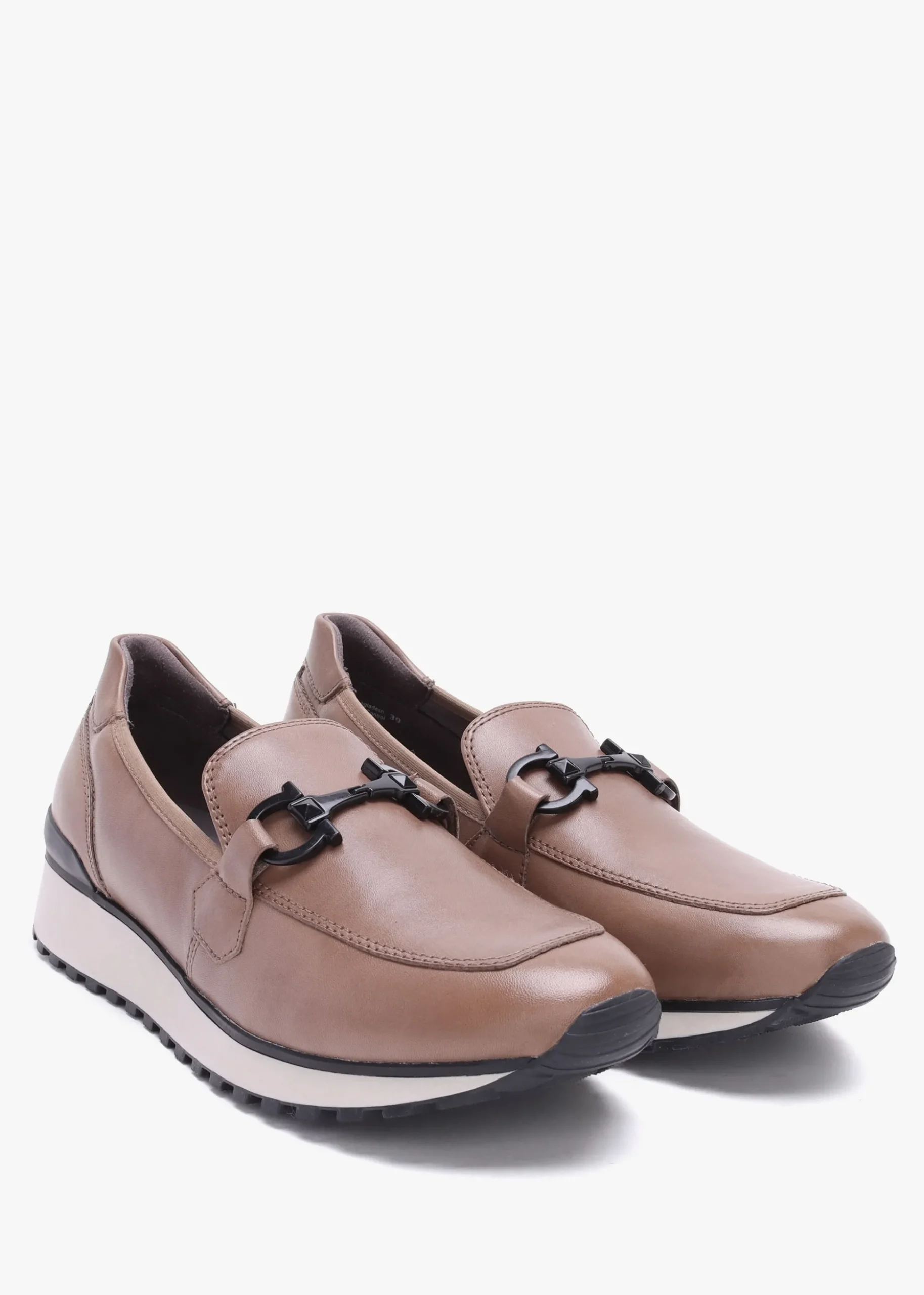 Blythe Taupe Leather Low Wedge Loafers