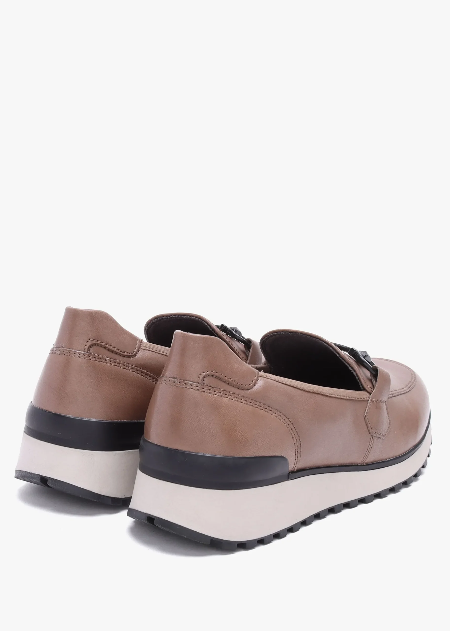 Blythe Taupe Leather Low Wedge Loafers