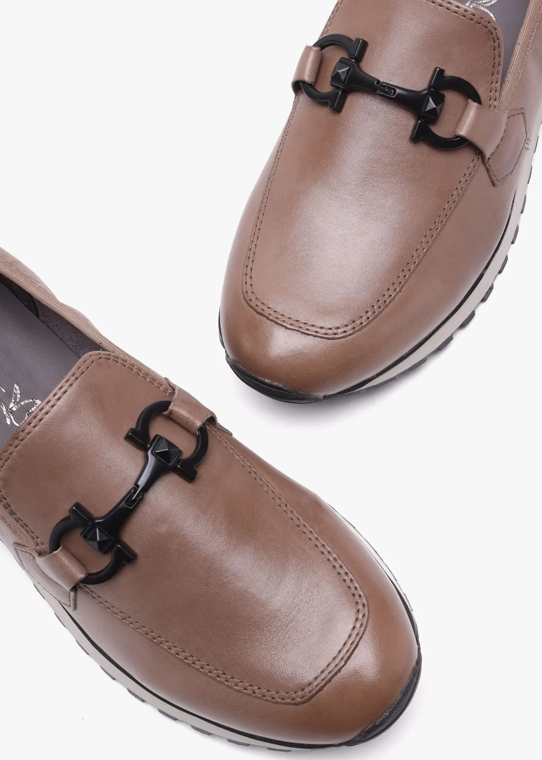 Blythe Taupe Leather Low Wedge Loafers