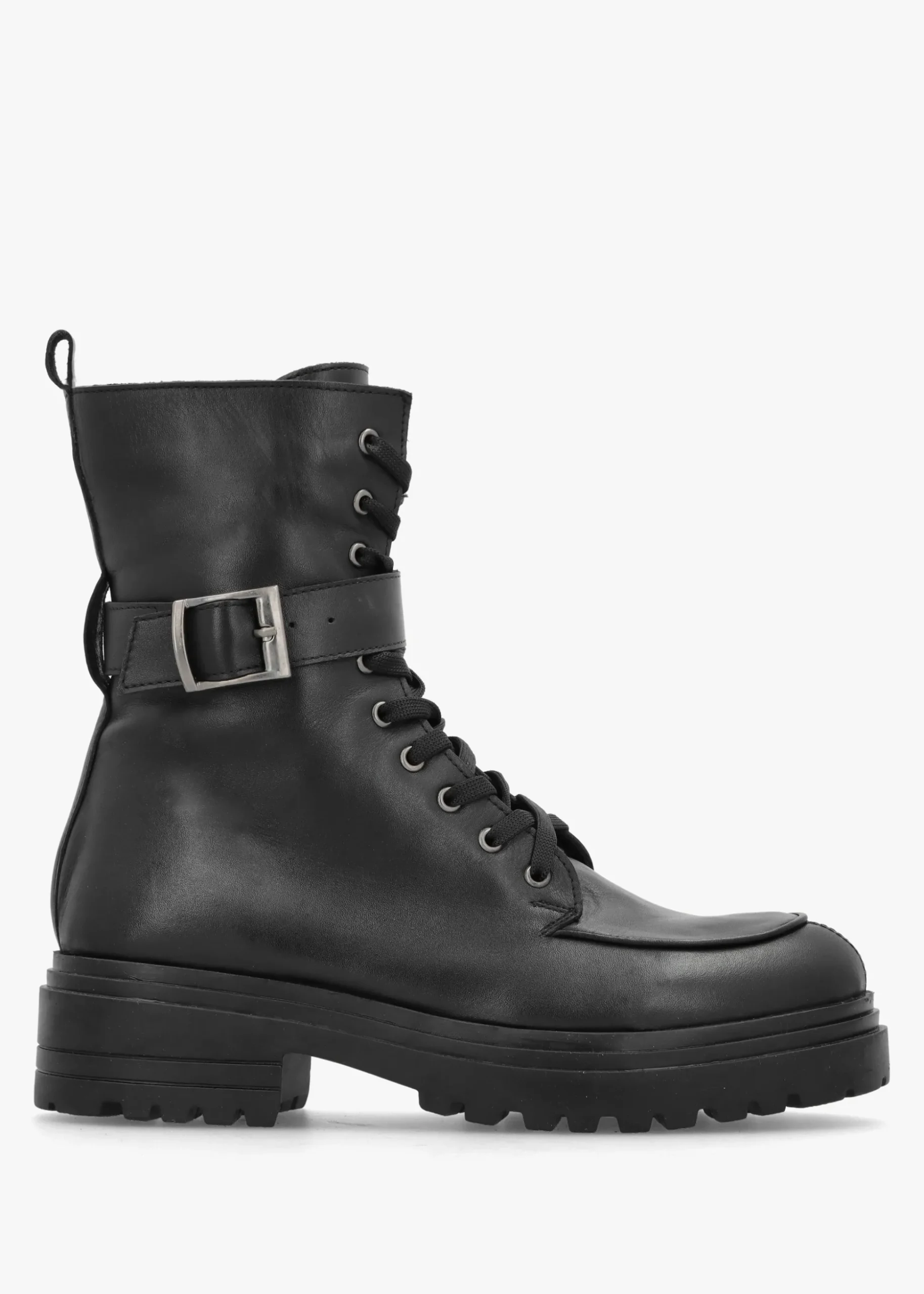 Boman Black Leather Lace Up Biker Boots