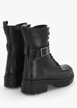 Boman Black Leather Lace Up Biker Boots