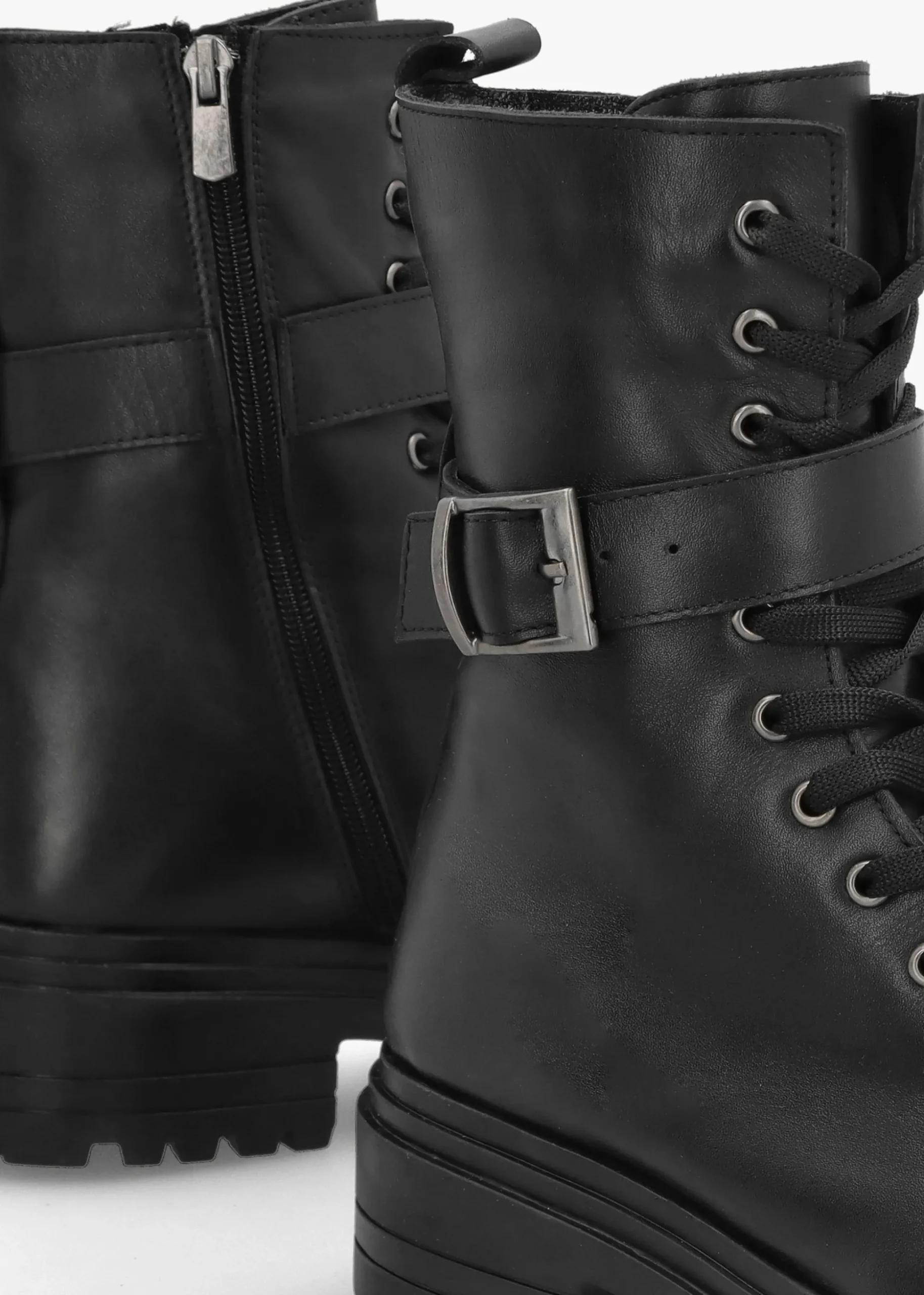 Boman Black Leather Lace Up Biker Boots