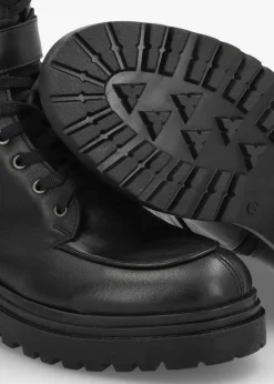Boman Black Leather Lace Up Biker Boots
