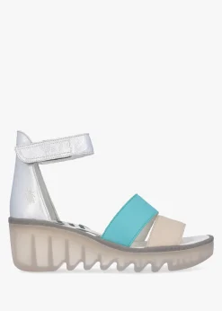 Bono Cloud Turquoise Silver Tumbled Leather Low Wedge Sandals