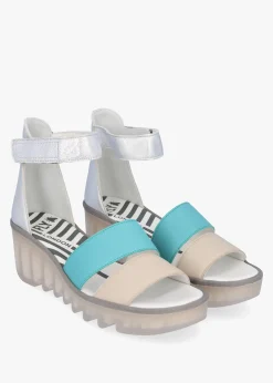 Bono Cloud Turquoise Silver Tumbled Leather Low Wedge Sandals