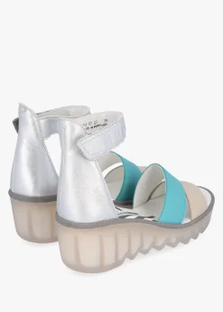 Bono Cloud Turquoise Silver Tumbled Leather Low Wedge Sandals
