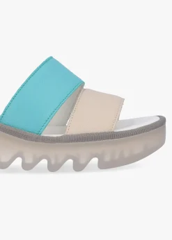Bono Cloud Turquoise Silver Tumbled Leather Low Wedge Sandals