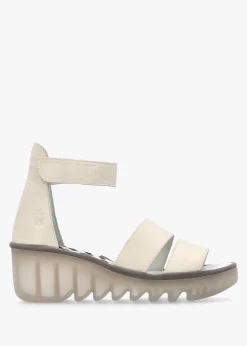 Bono Off White Leather Mid Wedge Sandals