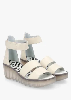 Bono Off White Leather Mid Wedge Sandals