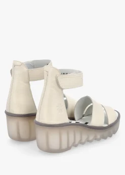 Bono Off White Leather Mid Wedge Sandals