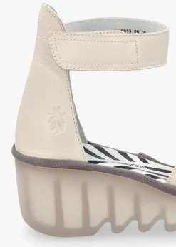 Bono Off White Leather Mid Wedge Sandals