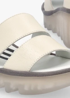 Bono Off White Leather Mid Wedge Sandals