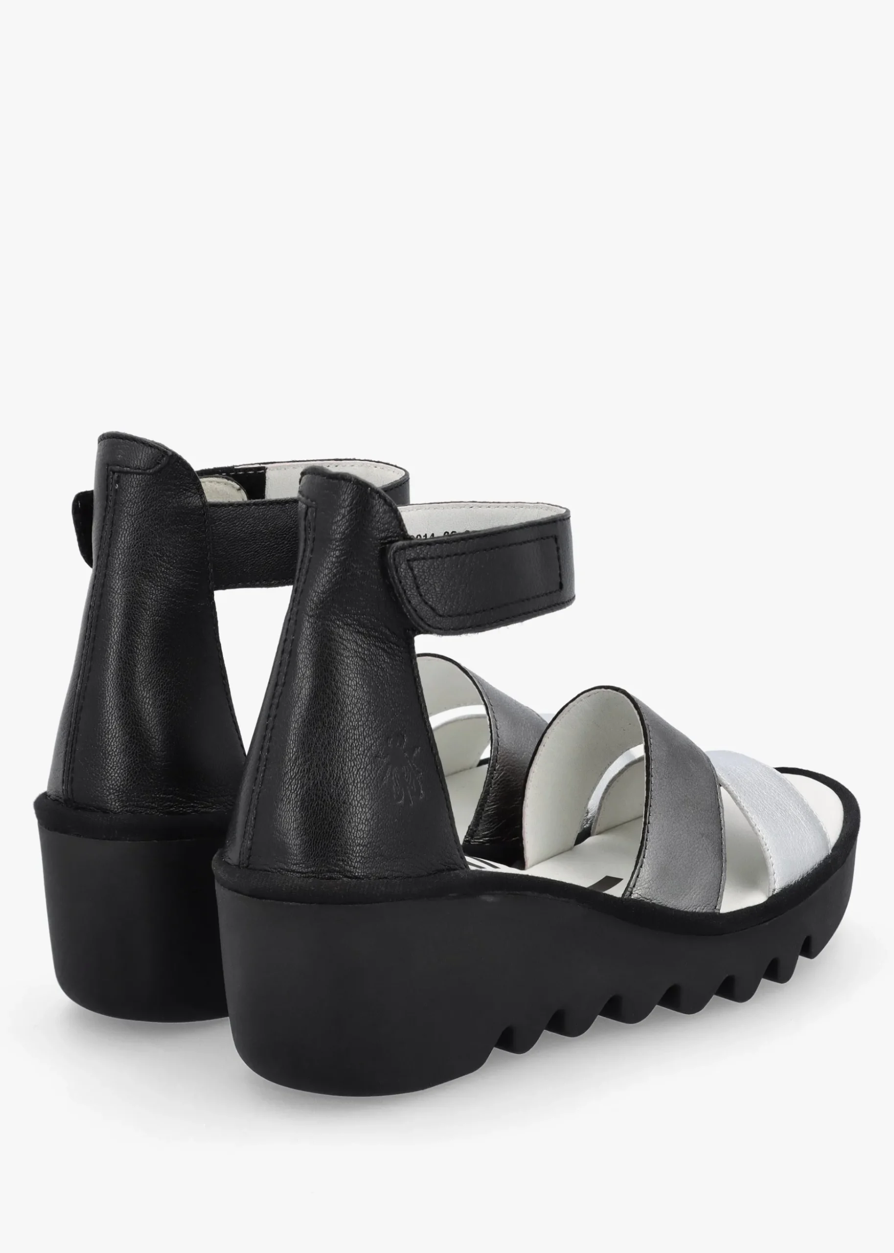 Bono Silver Graphite Black Leather Mid Wedge Sandals