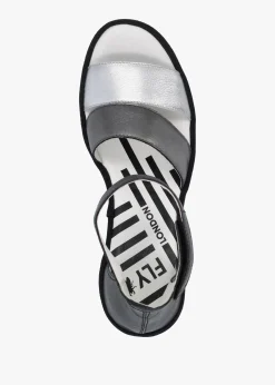 Bono Silver Graphite Black Leather Mid Wedge Sandals