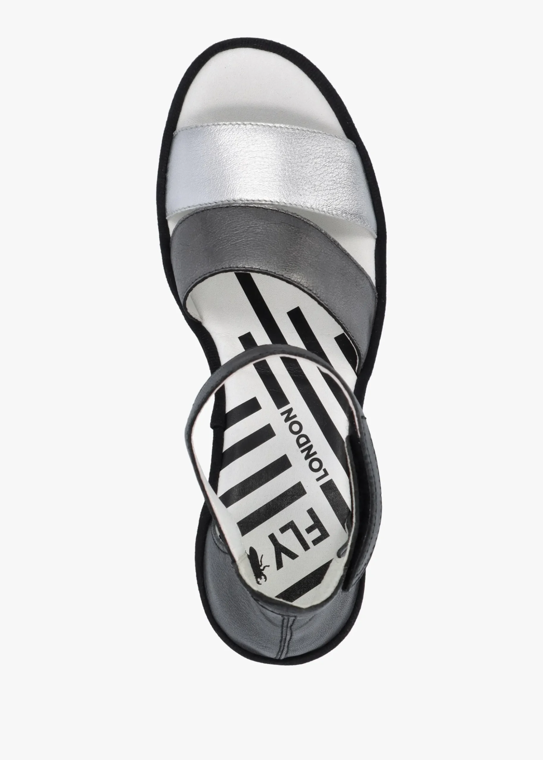 Bono Silver Graphite Black Leather Mid Wedge Sandals