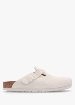 Boston Antique White Suede Leather Clogs