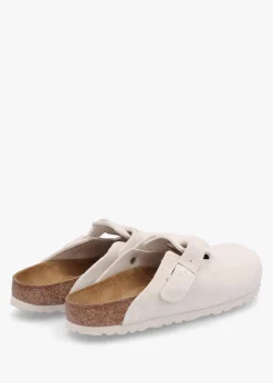Boston Antique White Suede Leather Clogs