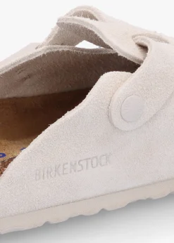 Boston Antique White Suede Leather Clogs