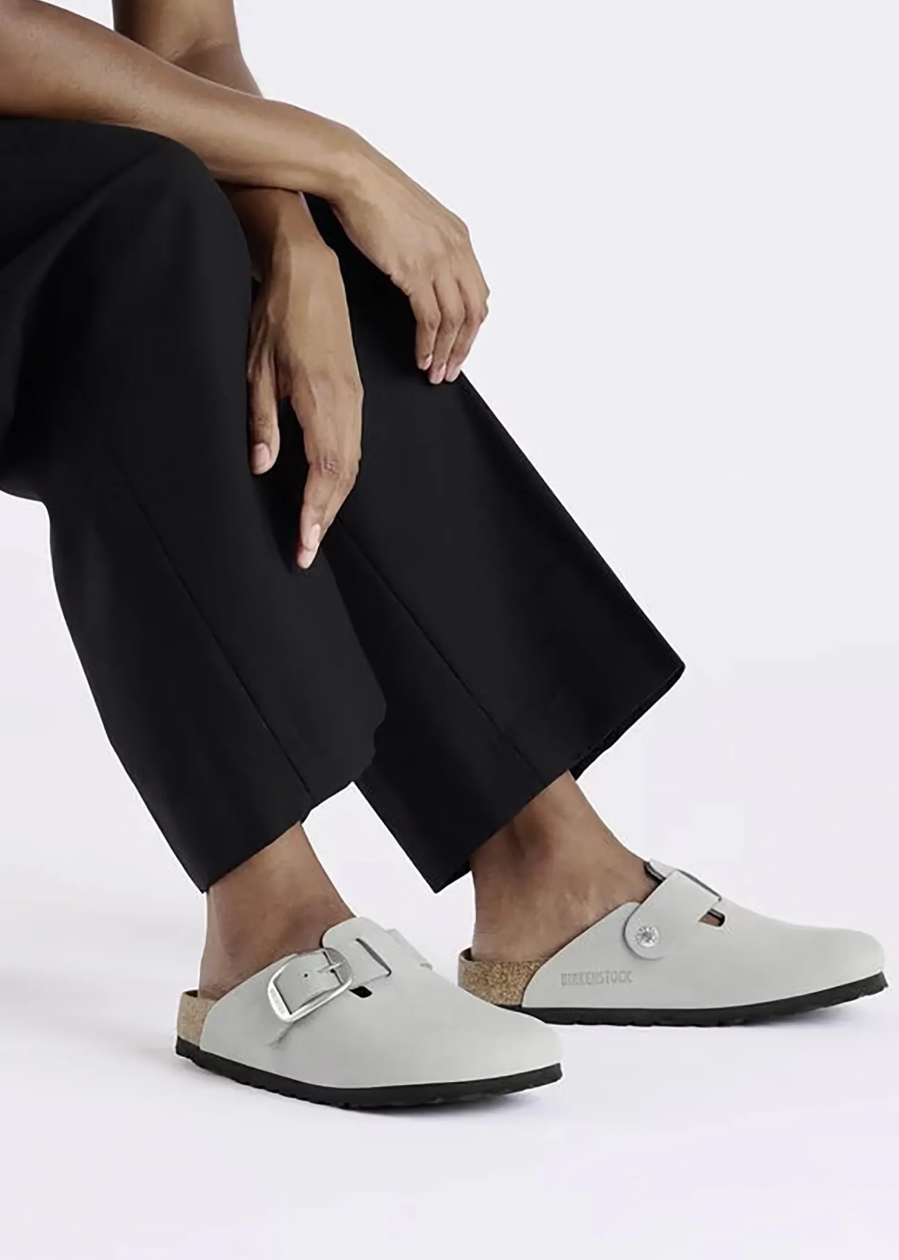 Boston Big Buckle Pure Sage Nubuck Leather Clogs