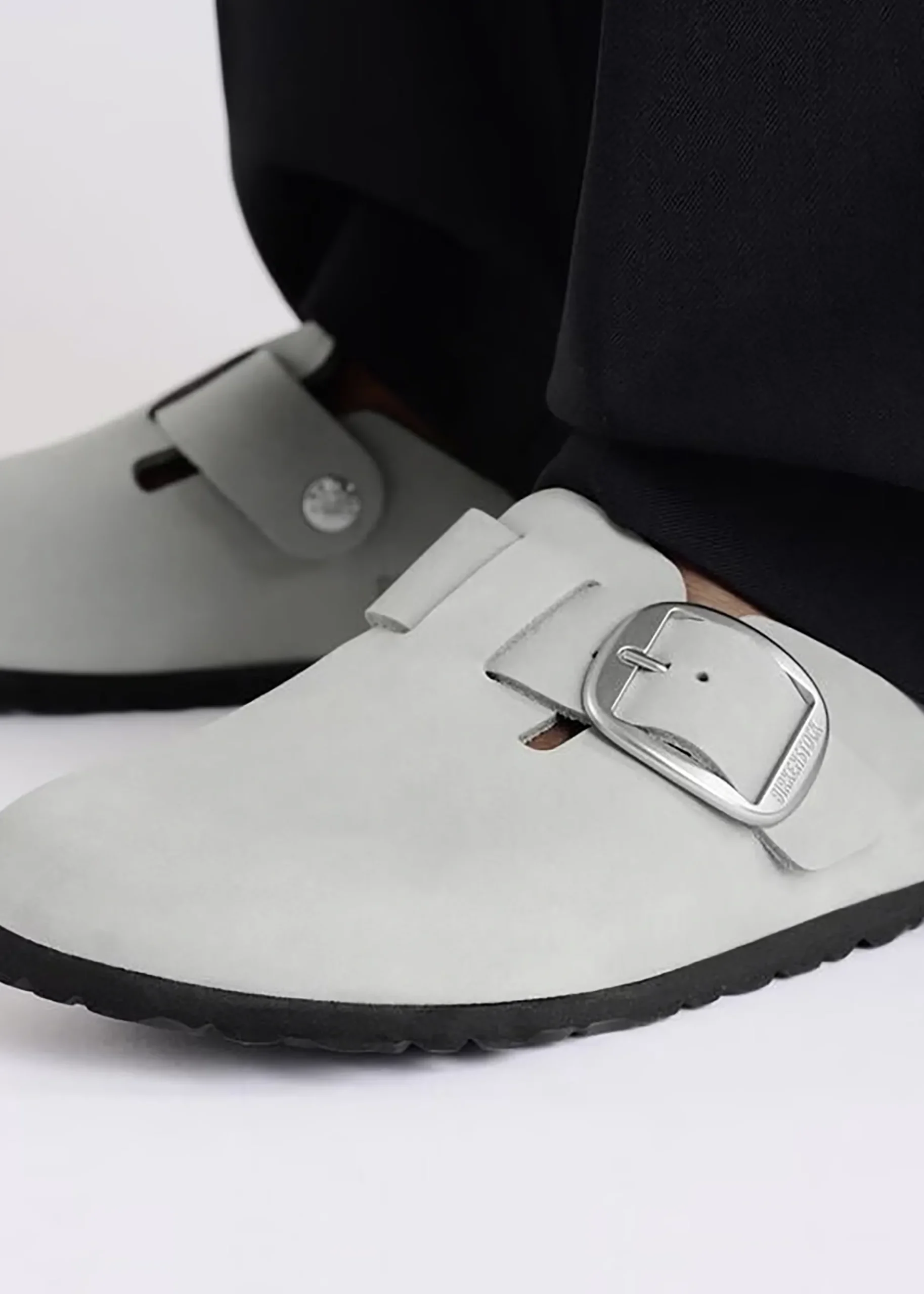 Boston Big Buckle Pure Sage Nubuck Leather Clogs