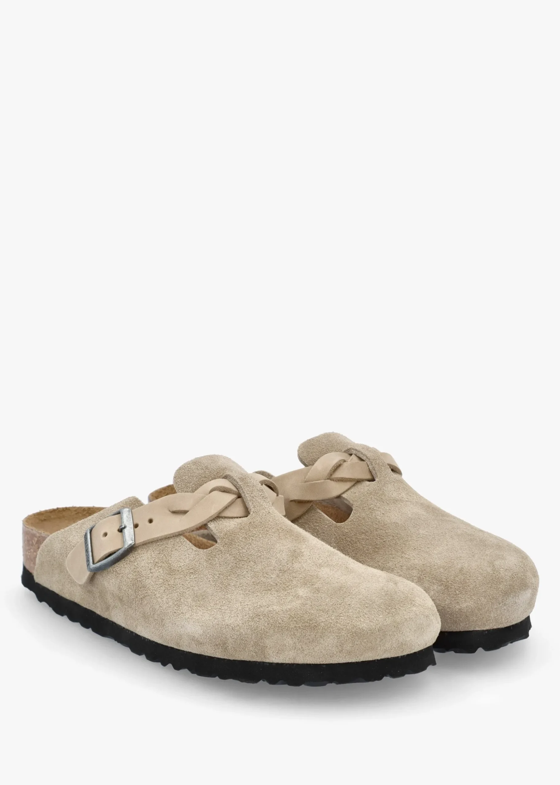 Boston Braided Taupe Suede Leather Clogs