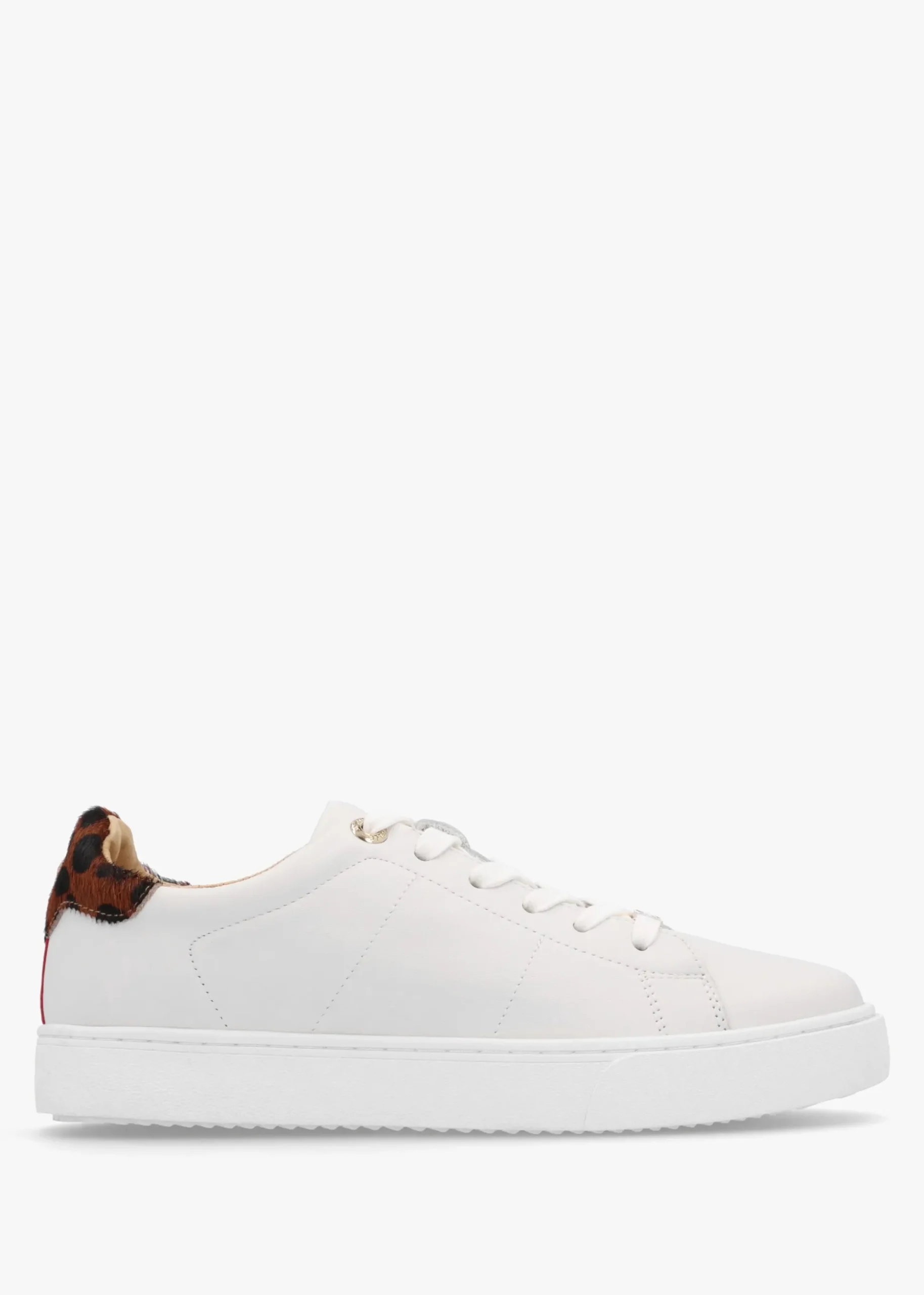 Brandie White Leather Leopard Ankle Tab Trainers