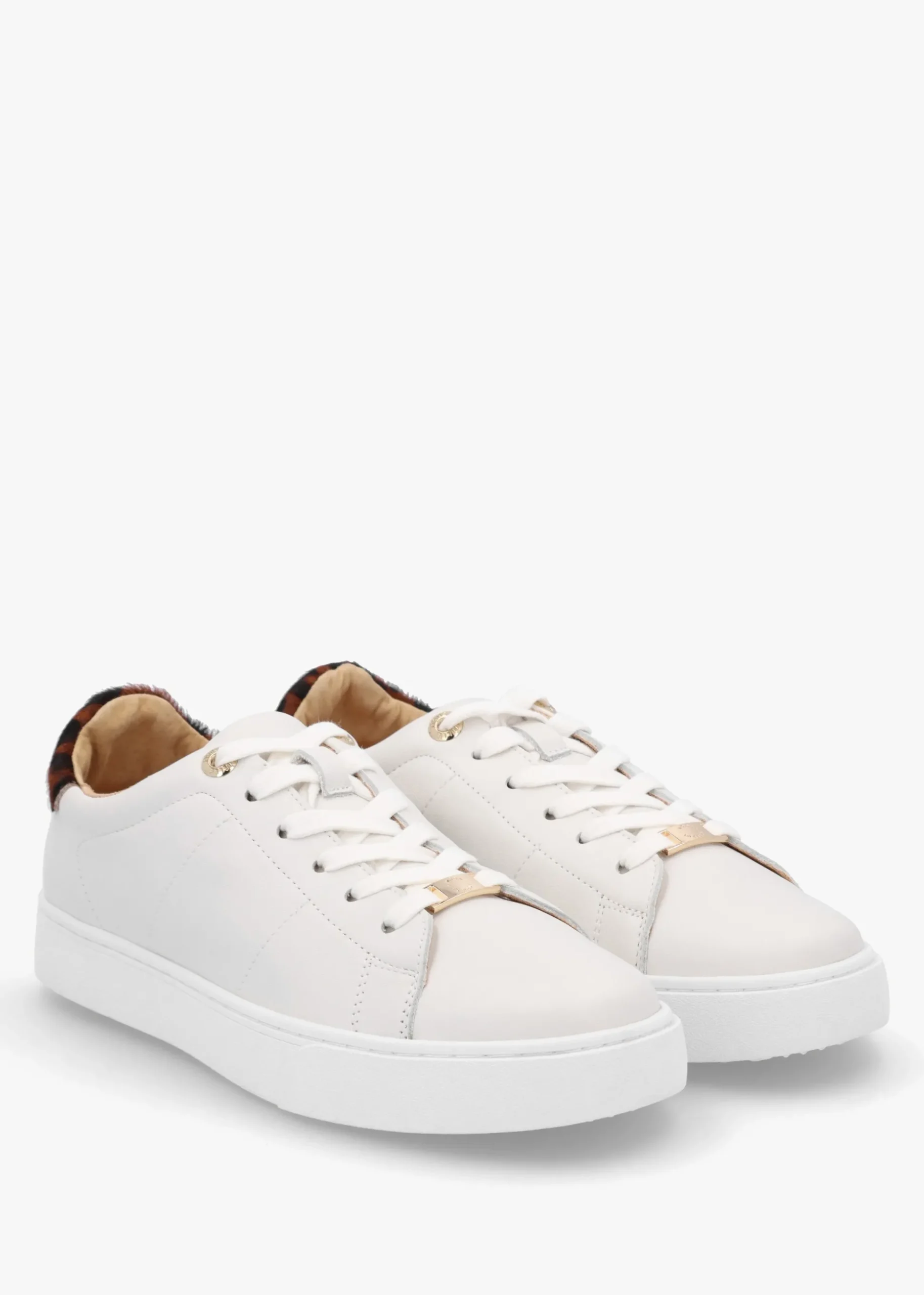 Brandie White Leather Leopard Ankle Tab Trainers