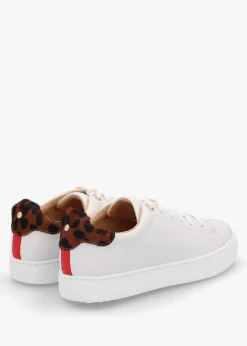 Brandie White Leather Leopard Ankle Tab Trainers
