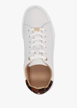 Brandie White Leather Leopard Ankle Tab Trainers