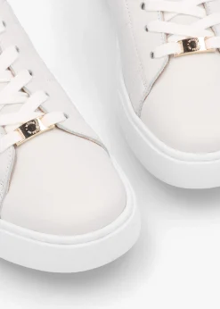 Brandie White Leather Leopard Ankle Tab Trainers