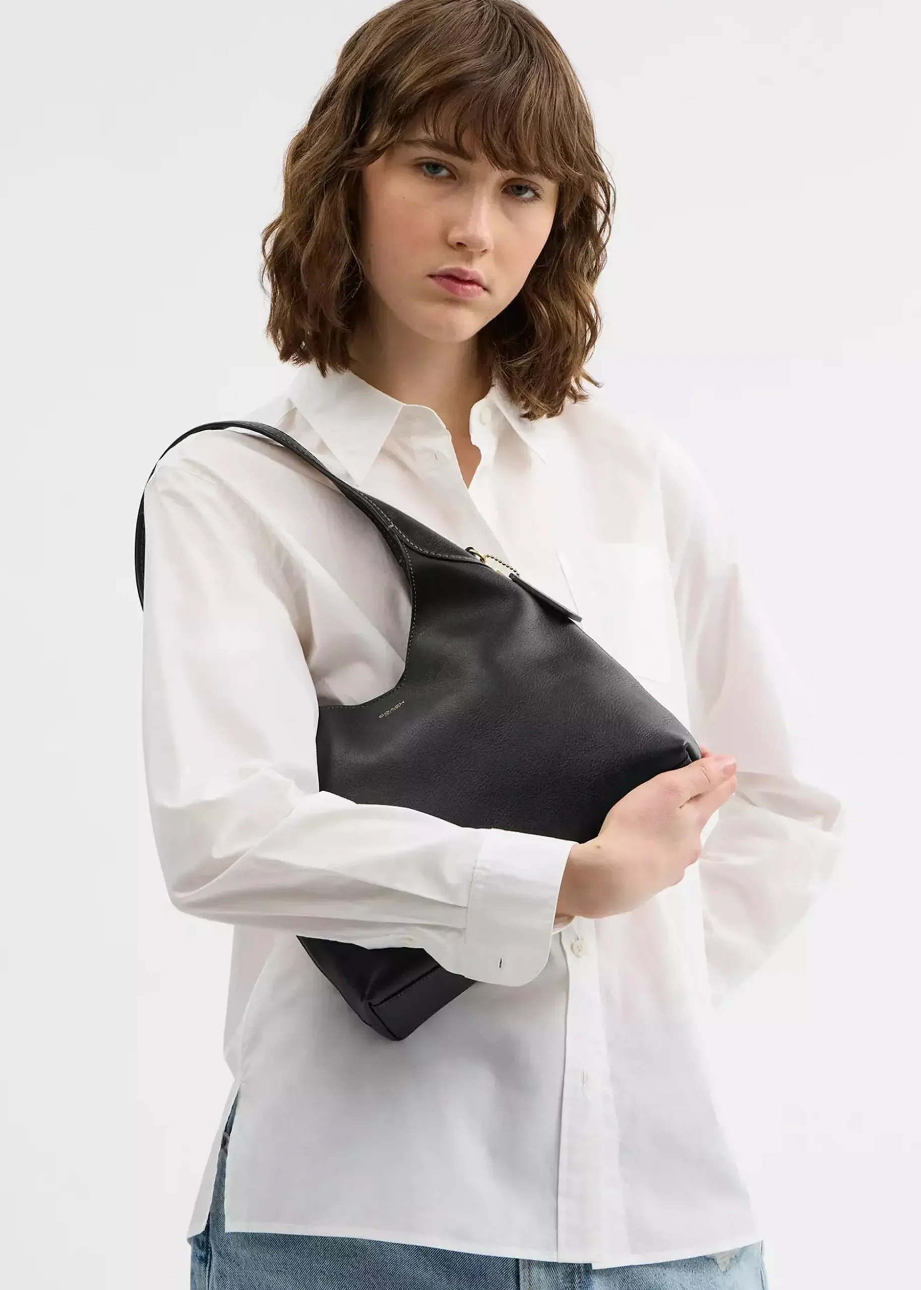 Brooklyn 28 Brass Black Leather Shoulder Bag