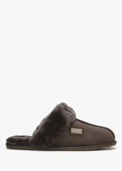 Brown Double-Face Sheepskin Closed Mule Slippers