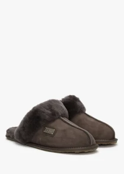Brown Double-Face Sheepskin Closed Mule Slippers