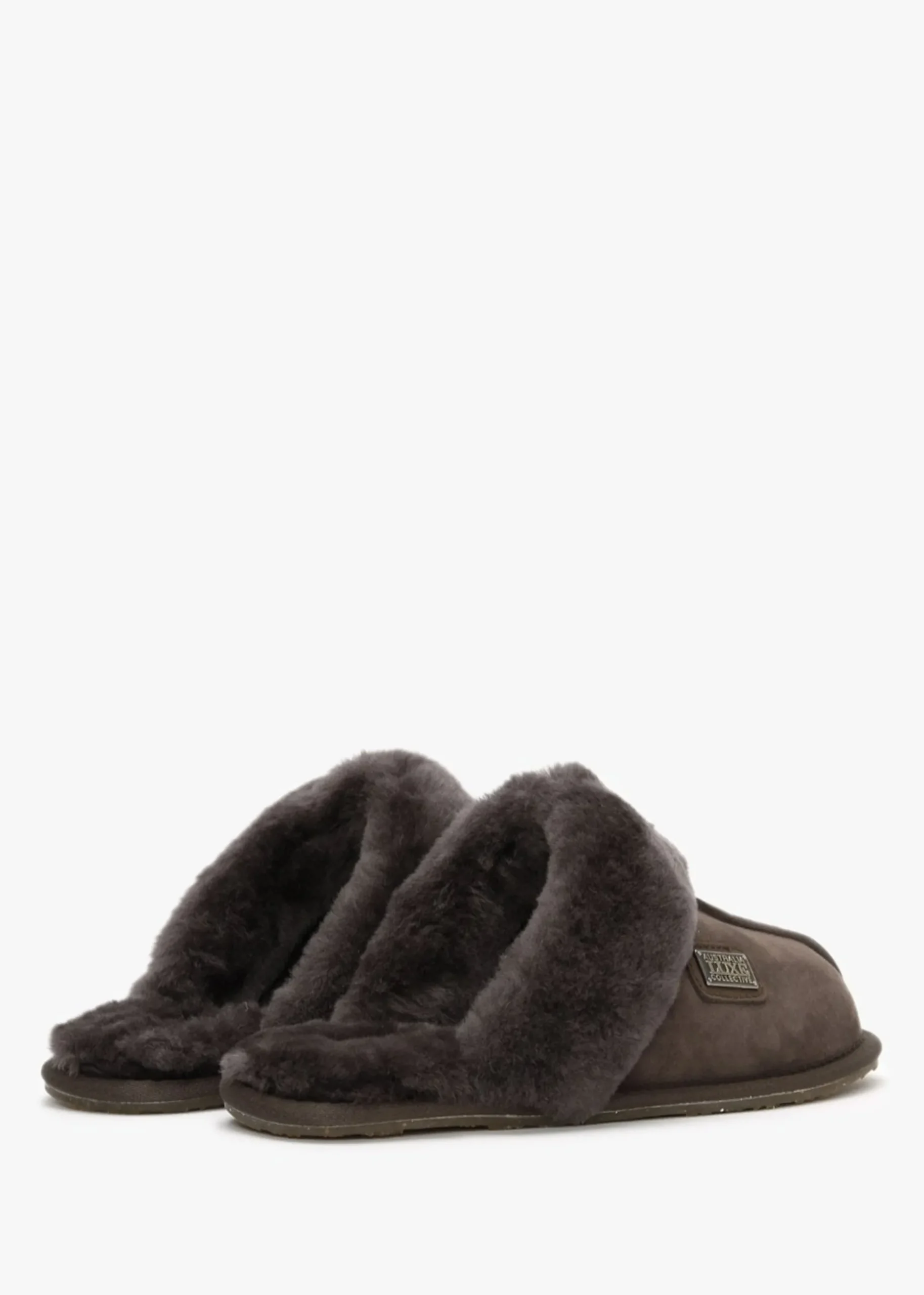 Brown Double-Face Sheepskin Closed Mule Slippers