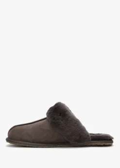 Brown Double-Face Sheepskin Closed Mule Slippers