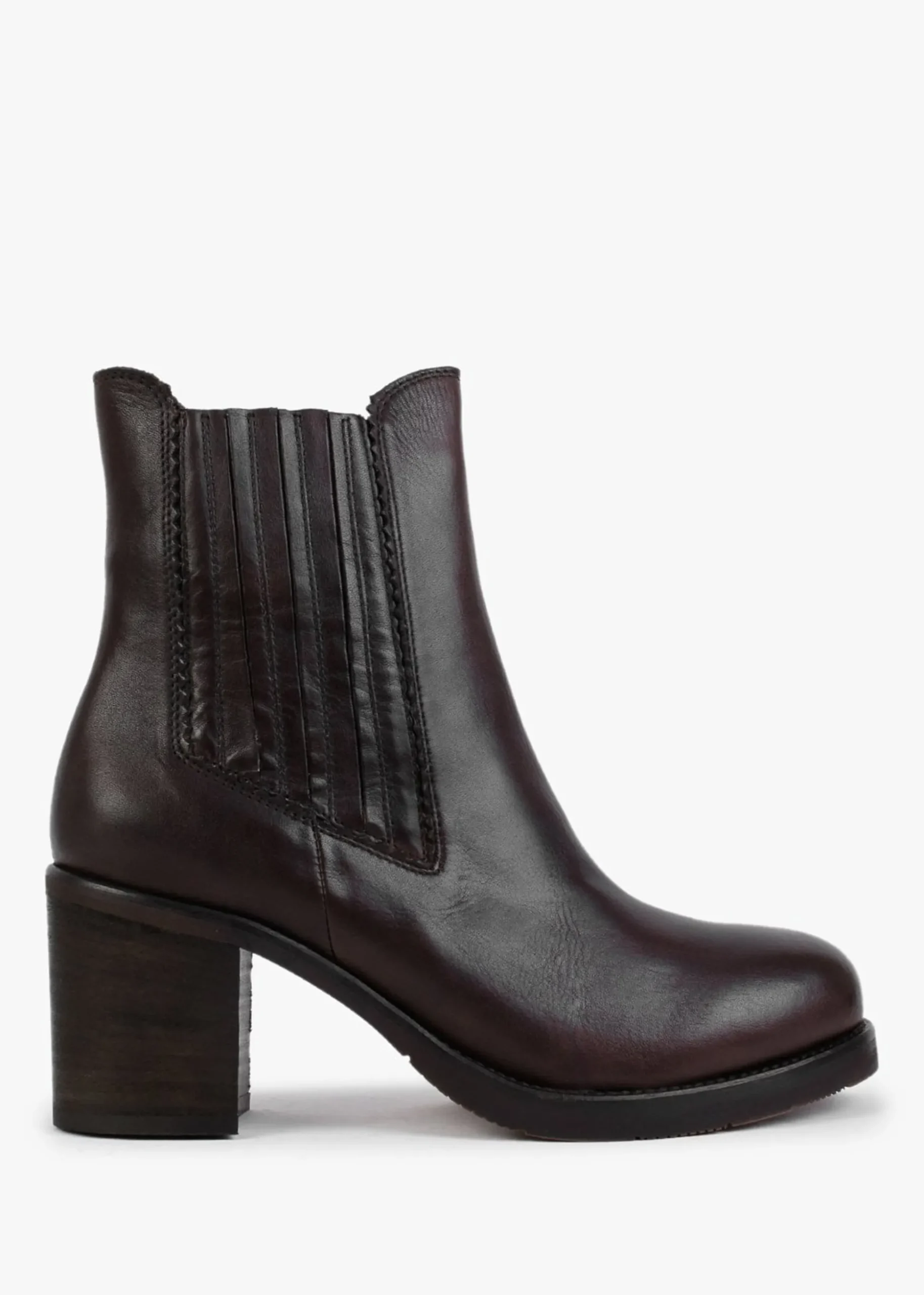 Brown Leather Block Heel Chelsea Boots