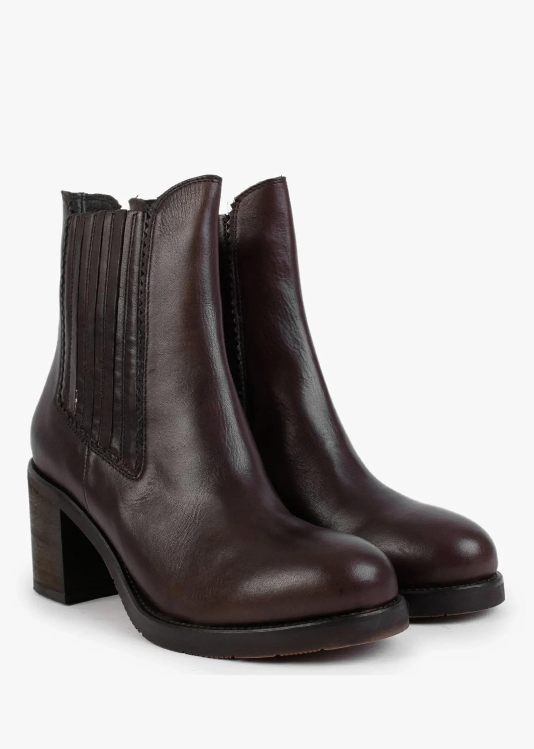 Brown Leather Block Heel Chelsea Boots