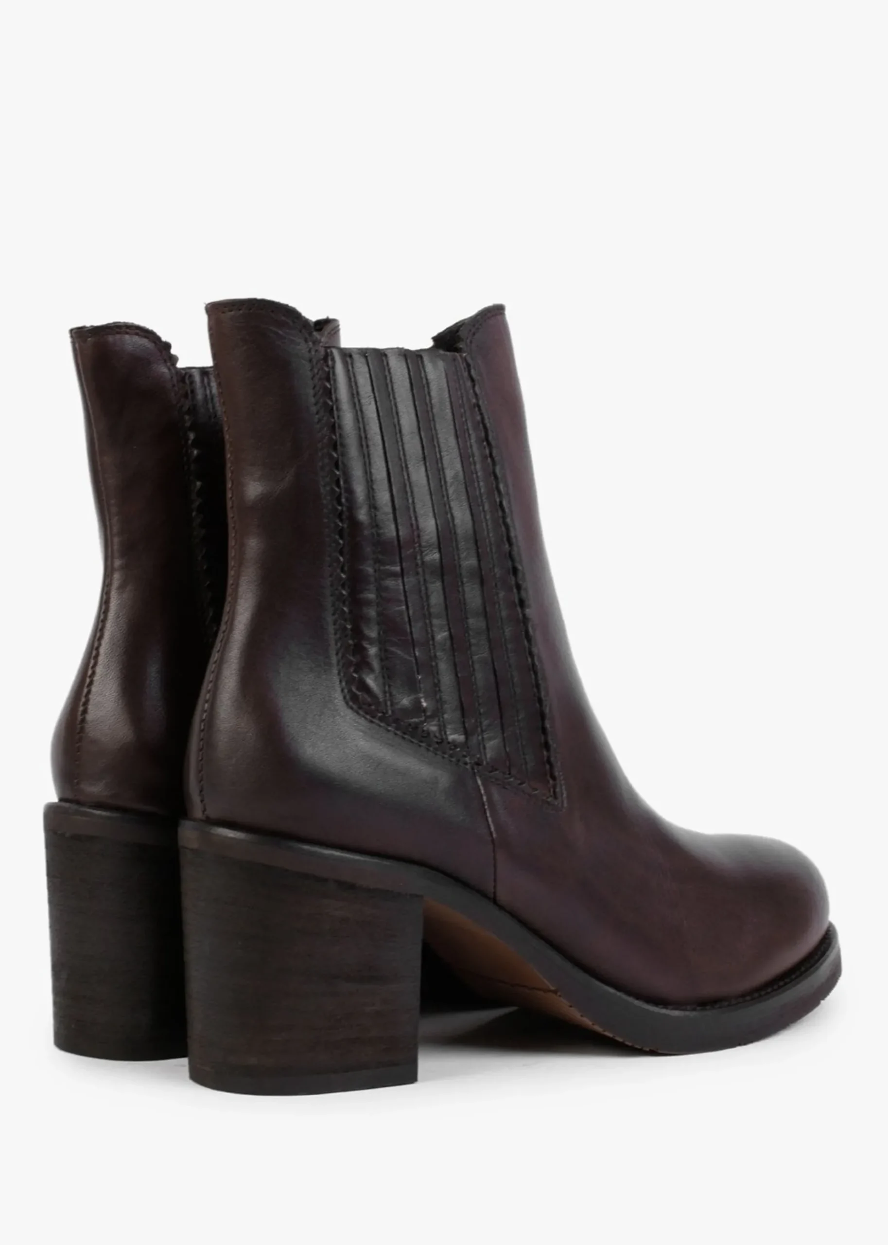Brown Leather Block Heel Chelsea Boots