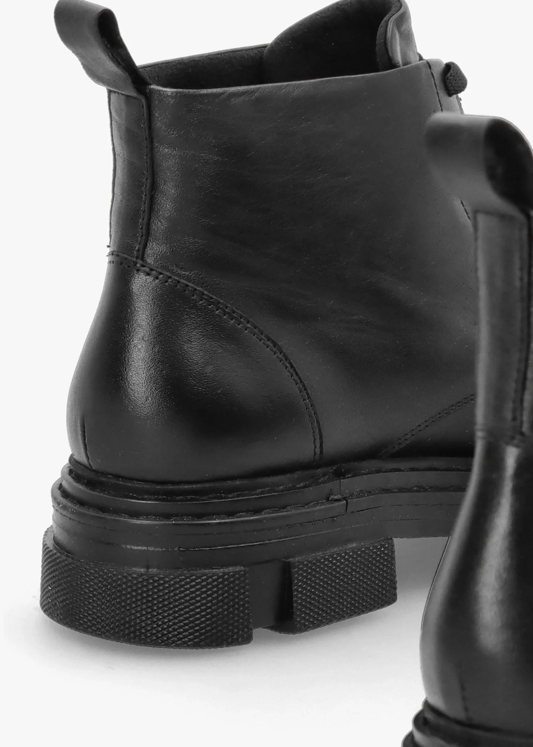 Bule Black Leather Low Ankle Boots