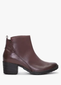 Burgundy Leather Block Heel Ankle Boots
