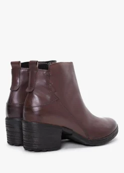 Burgundy Leather Block Heel Ankle Boots