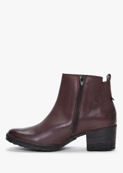 Burgundy Leather Block Heel Ankle Boots