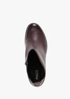 Burgundy Leather Block Heel Ankle Boots