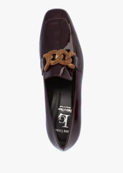 Burgundy Patent Leather Chain Link Low Heel Loafers