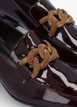 Burgundy Patent Leather Chain Link Low Heel Loafers