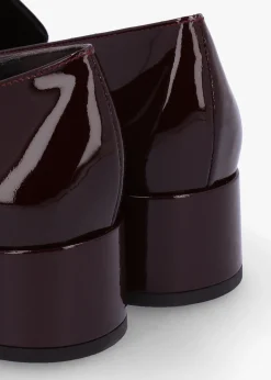 Burgundy Patent Leather Chain Link Low Heel Loafers