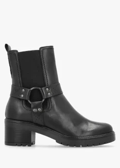 Butini Black Leather Block Heel Chelsea Boots