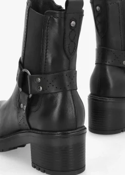 Butini Black Leather Block Heel Chelsea Boots