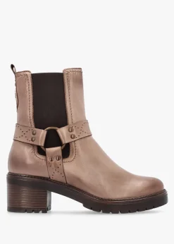 Butini Taupe Leather Block Heel Chelsea Boots